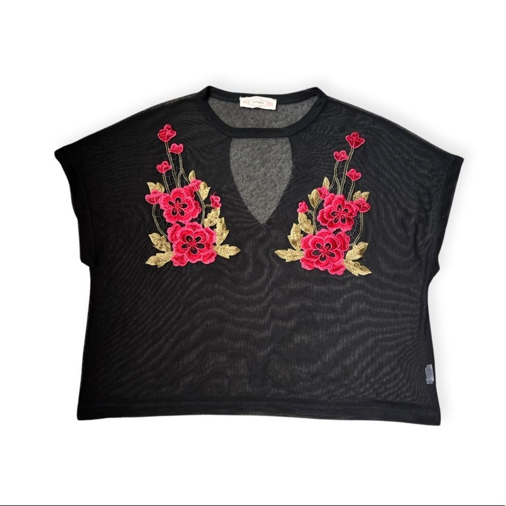 Twinkle Embroidered Floral Detailed Mesh Top